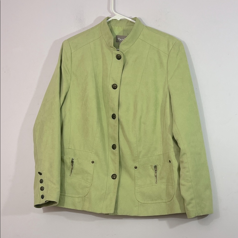 Vintage TanJay Suede polyester buttoned jacket, 16, muted lime green